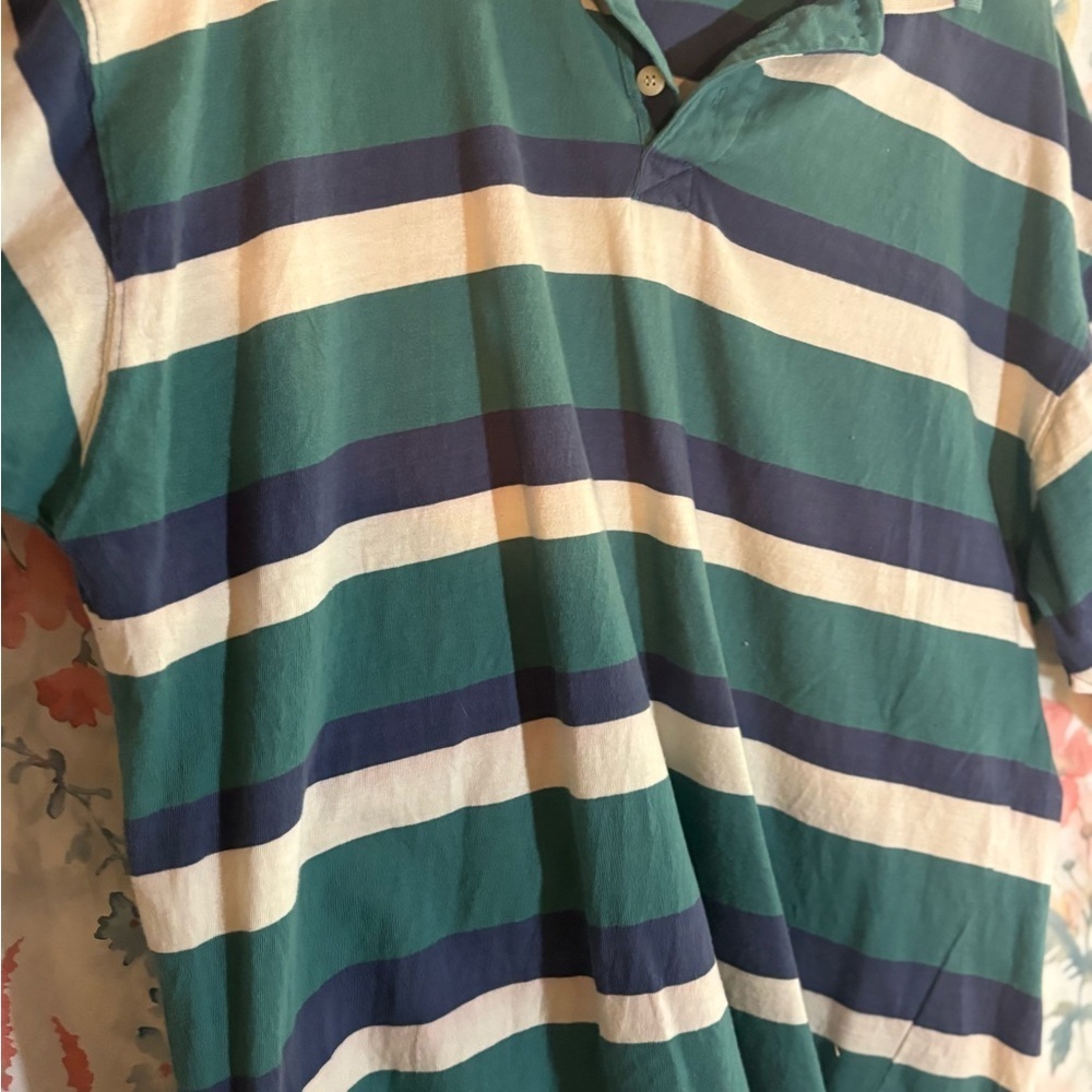 Vintage Dockers Green and Cream Striped Polo Shirt - Picture 3 of 10